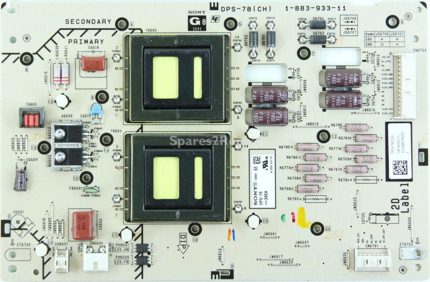 Sony KDL-55EX720 - Sub Power Supply - 1-883-933-11 - DPS-78 (CH) - 4-269-531-01 - 14730211